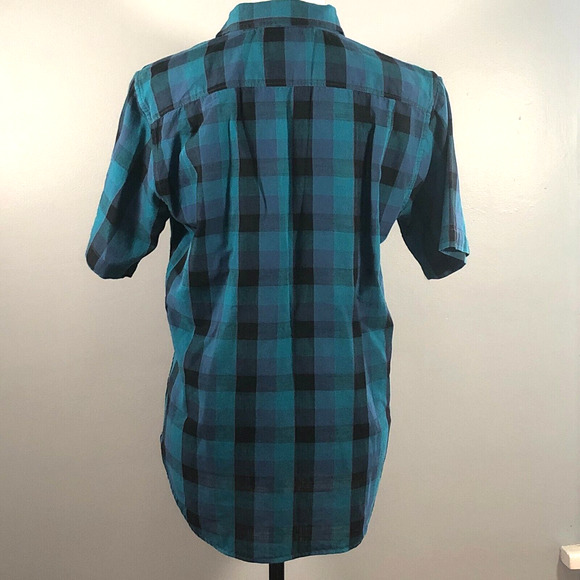 Ezekiel Shirt Mens Size Small Short Sleeve Plaid Button Down Blue Teal Black - Picture 5 of 11